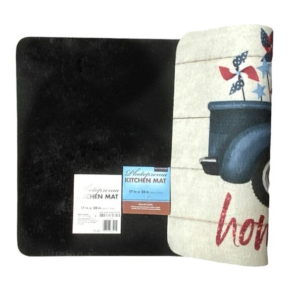 Patriotic Rug Accent Mat Americana Retro Nostalgic Vintage Truck US Flag 17 x 28 - Picture 4 of 13